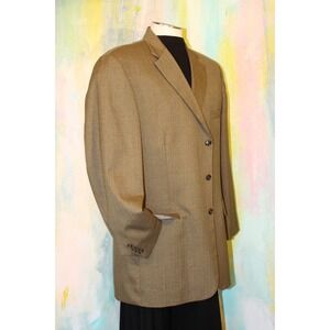46 Beige Brown Blazer Mini‎ Herringbone Academia Jacket Sport Coat Mens TAN 46L